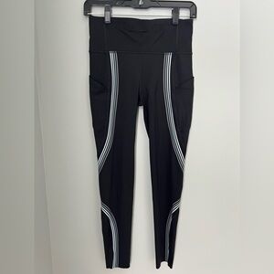 Lululemon Fast and Free Black with Stripes, 25” inseam, size 6, great condition!